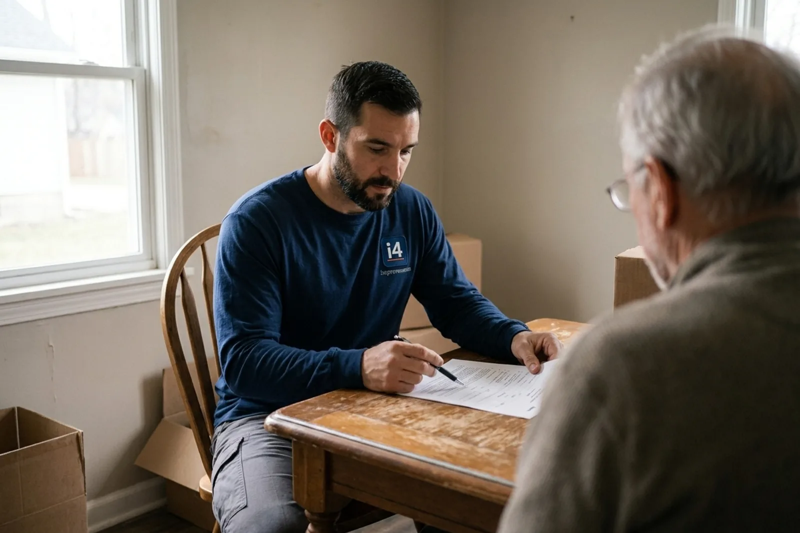 Eviction processing — i4improvements team reviewing a court eviction filing with a property owner at a D.C. rental.